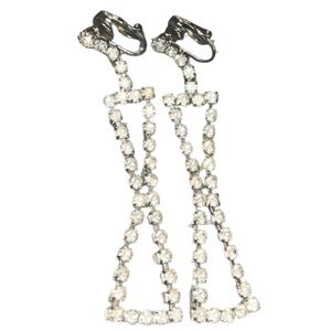 vintage retro 80s costume cubic zirconia clip on dangly earrings
